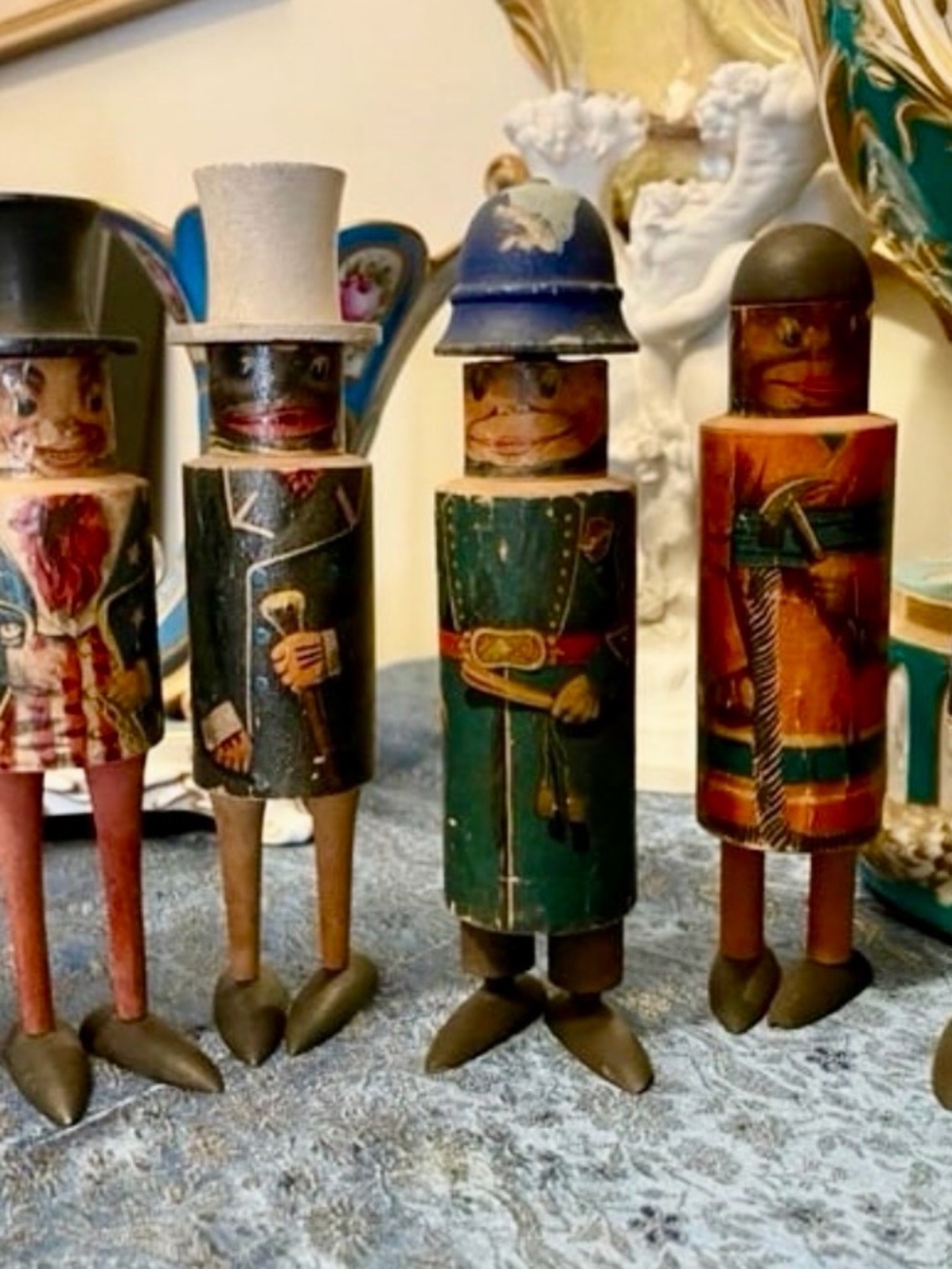 Antique William Bell Wood Toy Soldier USA Patriot Fireman Police Nutcrackers